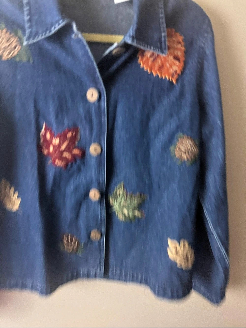 Sara Studio Autumn Leaves Denim Jacket Large